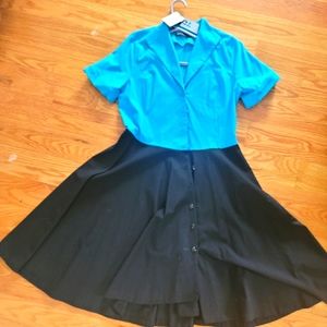 Retro style blue and black cocktail dress XL Nwt